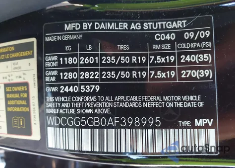 2010 Mercedes-Benz Glk 350 from USA, damaged, VIN WDCGG5GB0AF398995